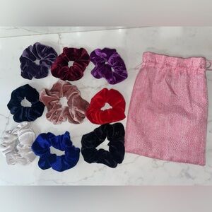9 colorful hair scrunchies with carrying bag